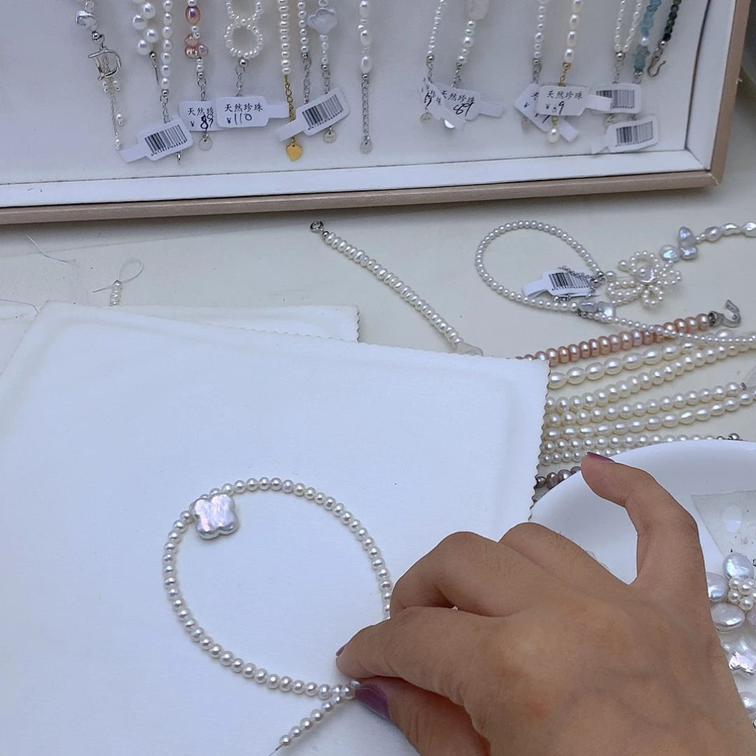 淡水珍珠银S925镶嵌颈饰