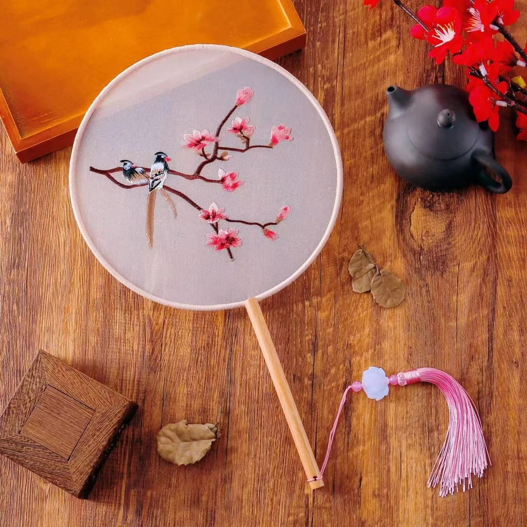 【桃花喜鹊521】双面苏绣团扇古风刺绣扇子