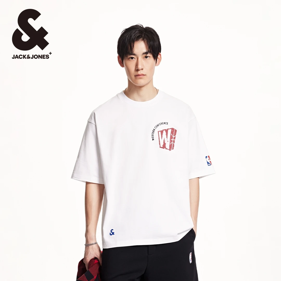 杰克琼斯NBA联名款秋季新款西部球队做旧纯棉舒适廓形短袖T恤男装