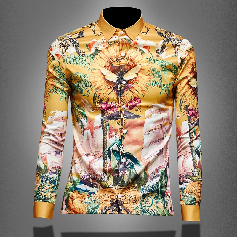 TERINELO/黛芮奈勒潮牌衬衫男长袖春秋新款韩版修身免烫印轻奢