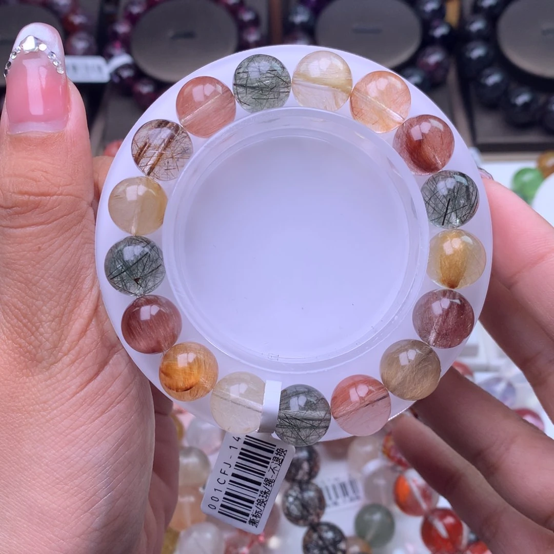 水晶手链银S925镶嵌彩发晶11.8