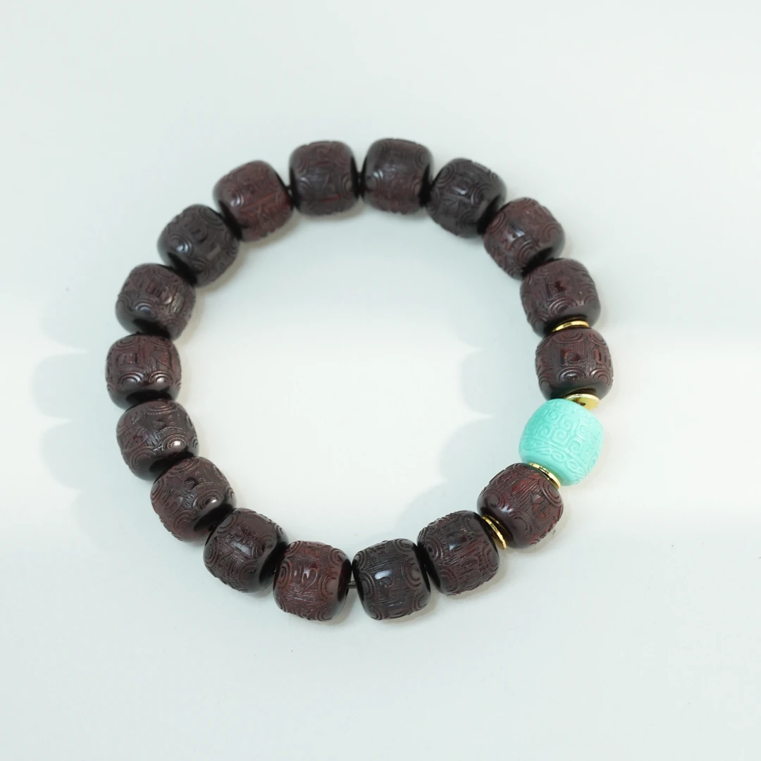 【小莲工艺】梵耀·印度小叶紫檀1.2老型雕刻六字真言蒙松手串