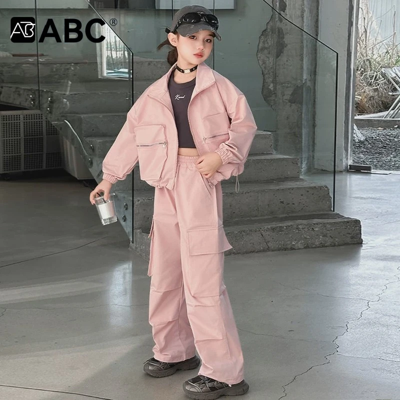 ABC女童工装套装春秋2025新款中大童春装潮衣早春女孩网红炸街运