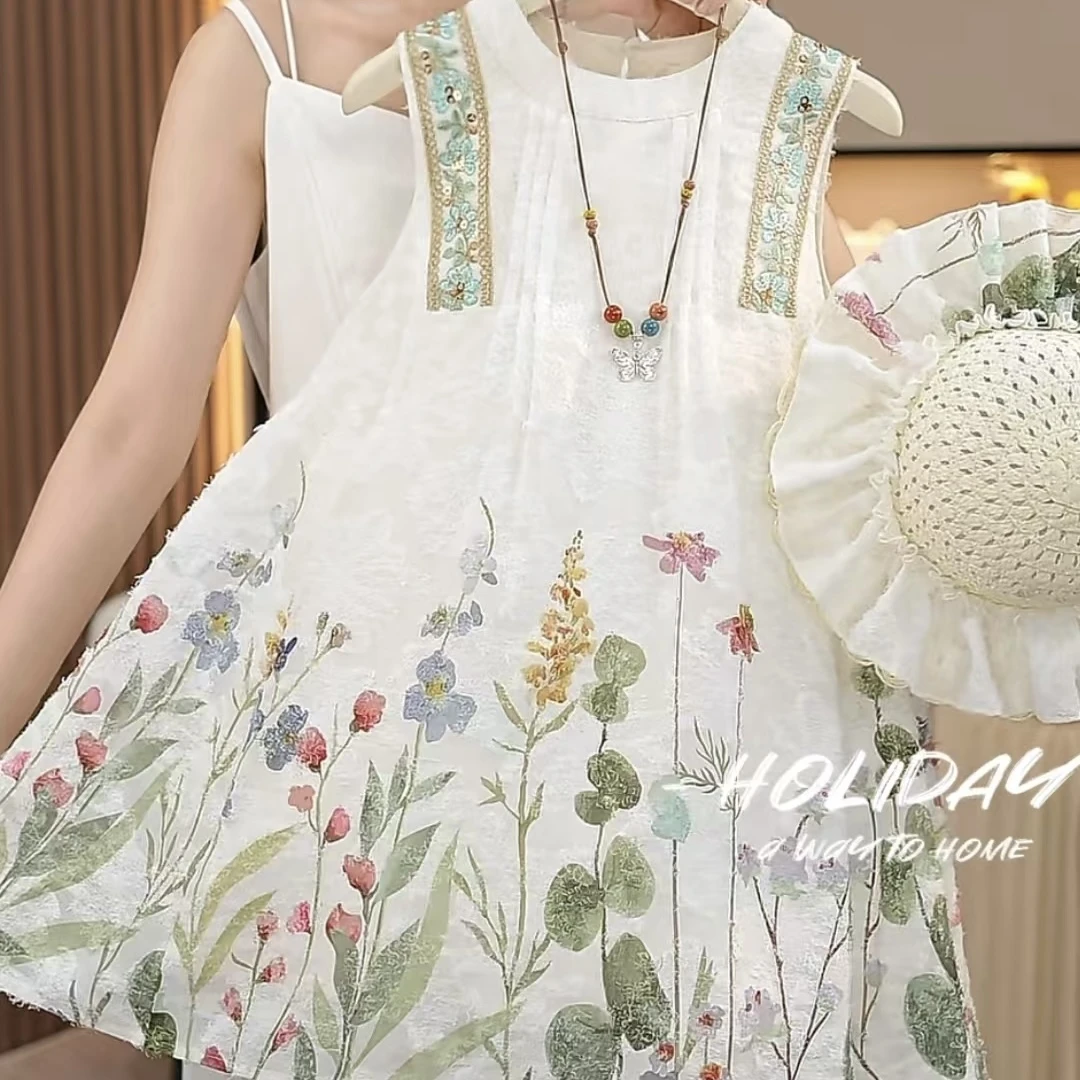 【送帽子】夏季新款儿童小清新铃兰花朵植绒拼接连衣裙HCB748