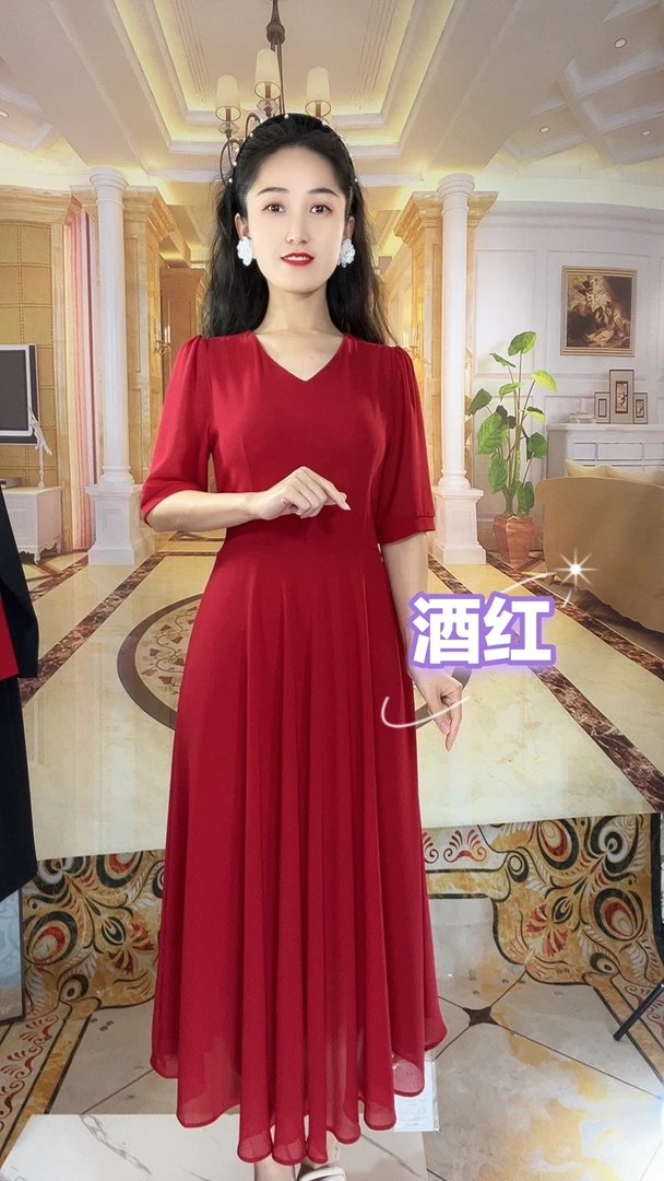 3181早秋款纯色出游大方百搭长款连衣裙