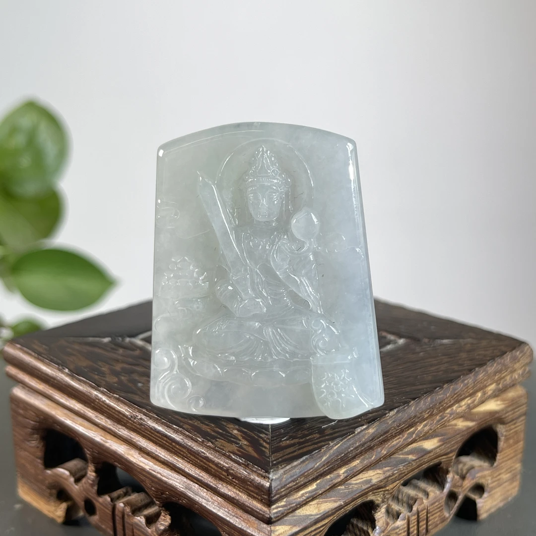 JGB10-45  天然缅甸A货翡翠  持剑观音