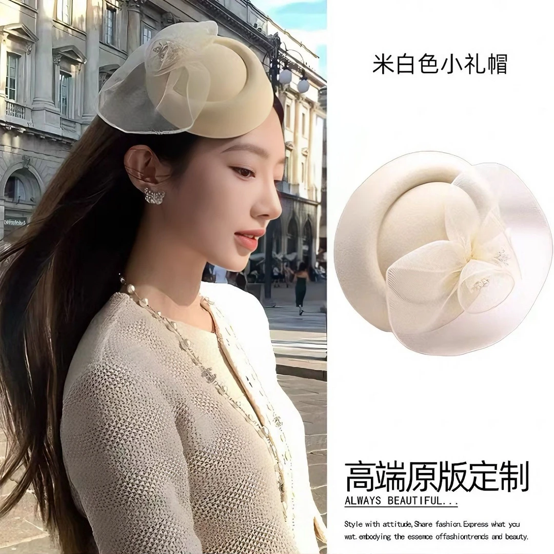 法式千金大小姐小礼帽头饰民国复古头纱发夹网纱花朵新娘帽子发饰