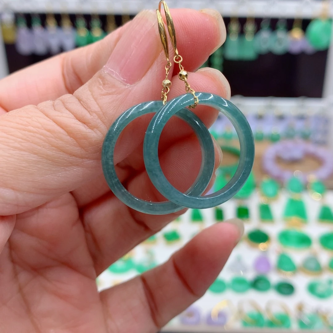 翡翠18K金镶嵌耳饰