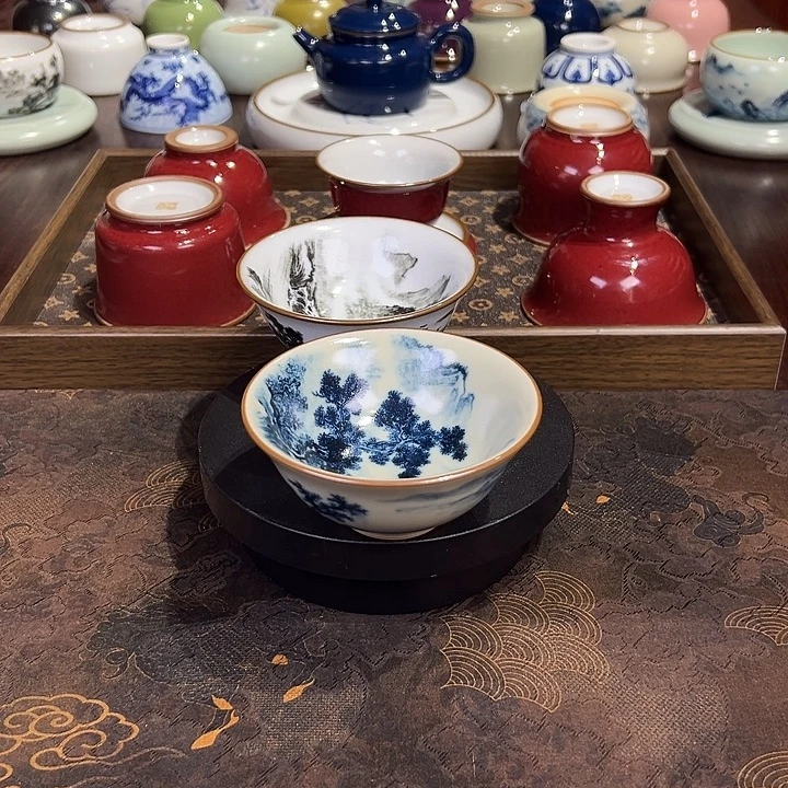 玉石青内外绘山水若深杯