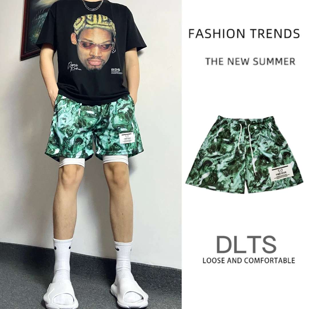 夏季美式篮球短裤男新复古高街速干透气四分不过膝篮球训练短裤男