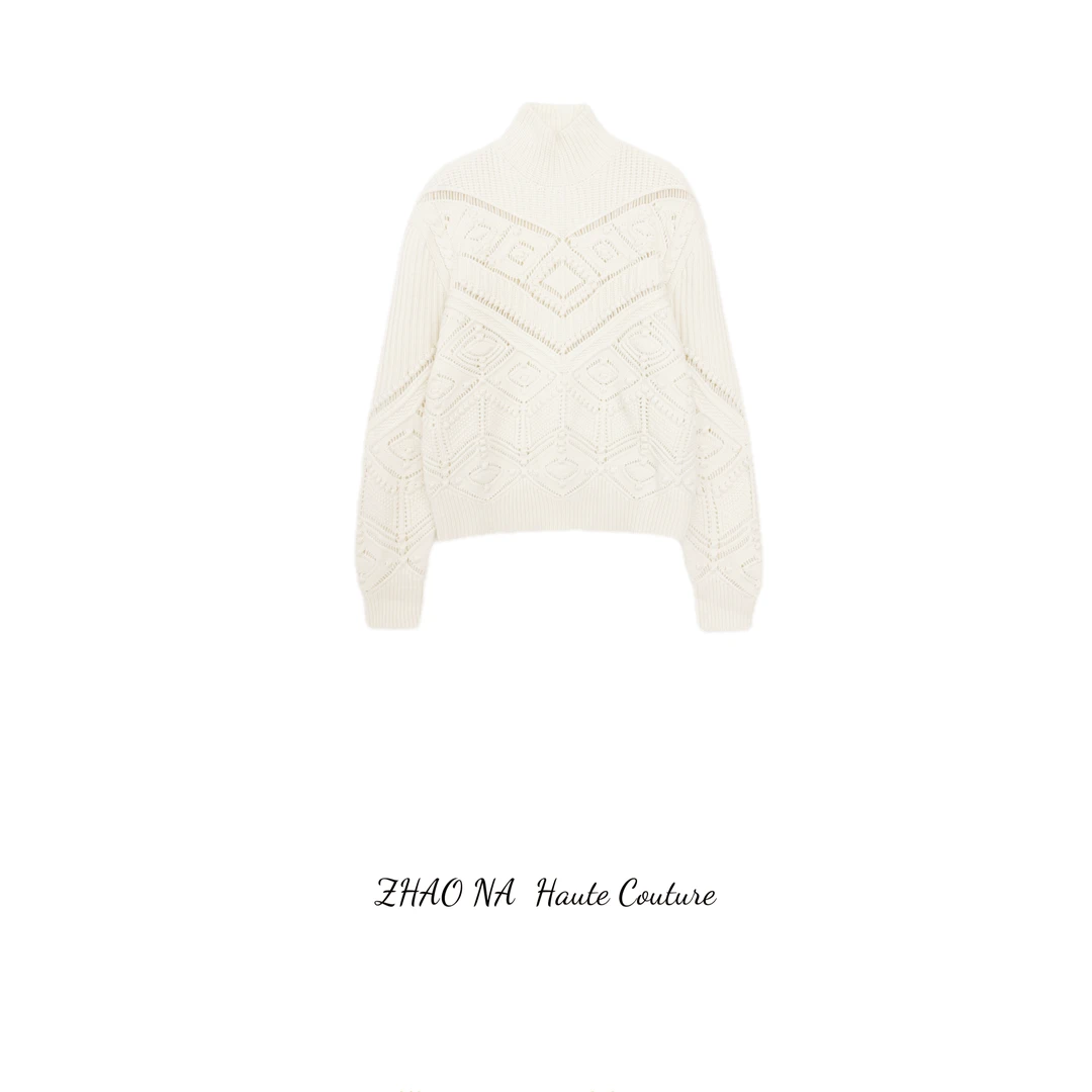 【赵娜】老钱风镂空钩花羊绒高领毛衣丨赵娜极简风高端女装