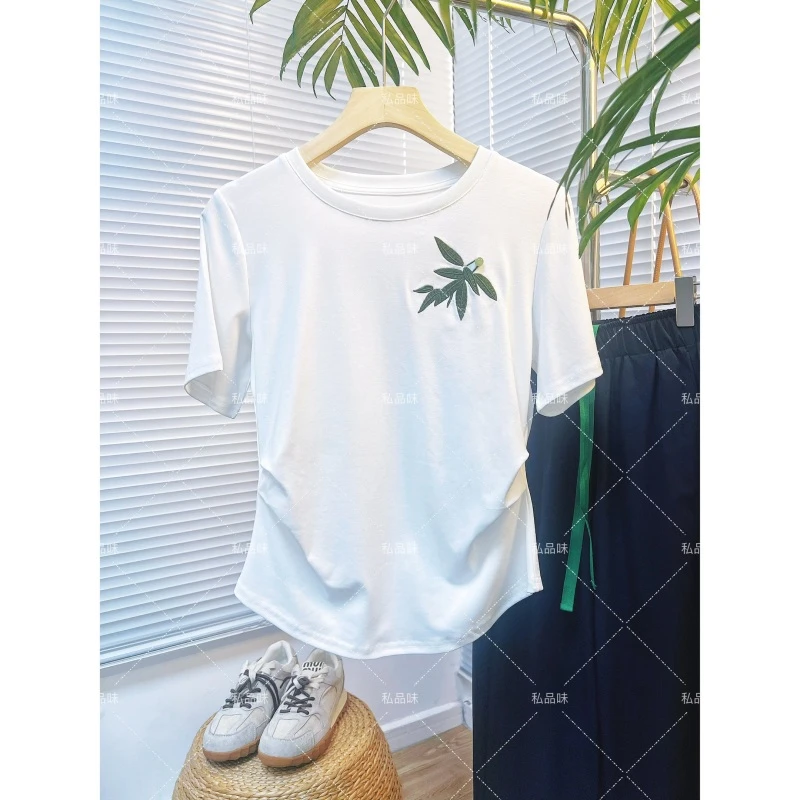 2025年夏季新款圆领国风竹韵宽松正肩短袖女 T10096