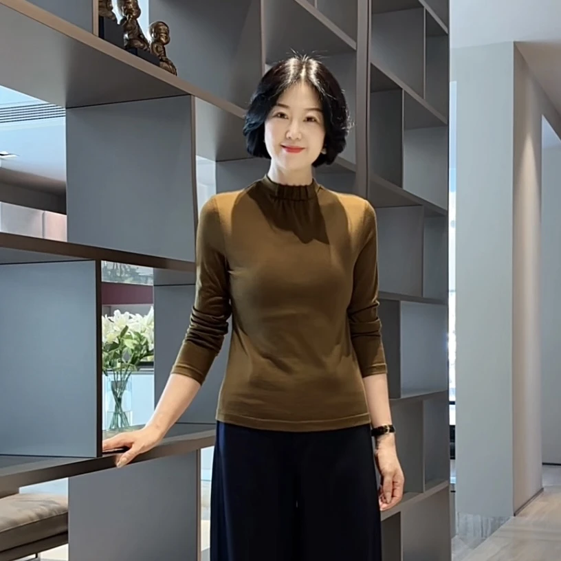 时尚百搭秋冬款羊毛半高领女士长袖上衣 5276款