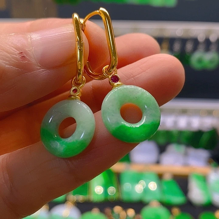 翡翠银S925镶嵌耳饰耳坠