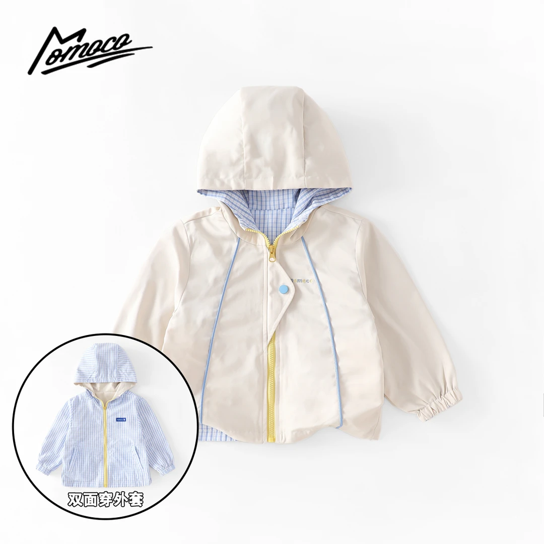 婴儿女童薄款MOMOCO春秋季新款男童时尚连帽双面百搭小狗外套