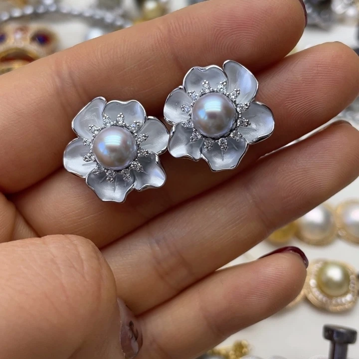 海水珍珠耳饰银S925镶嵌