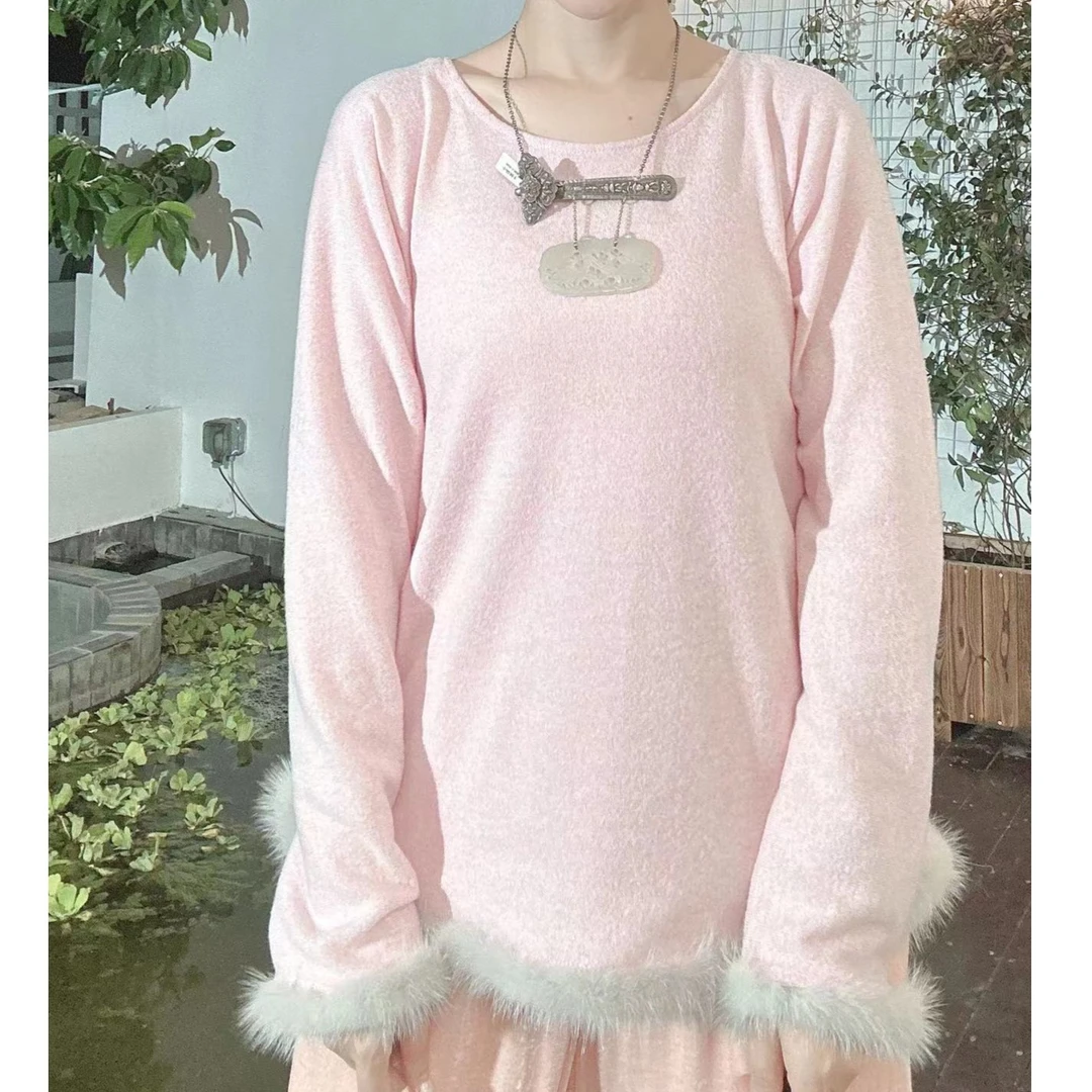 3250《芭蕾舞》圆领 羊绒 下摆貂毛 内搭 百搭