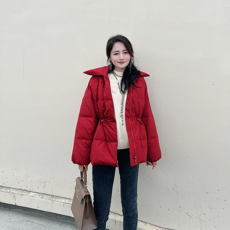 法式浪漫禾家～羊毛抽绳收腰保暖外套