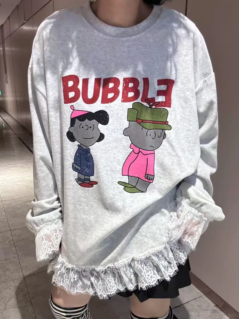 韩版卡通小男孩下摆蕾丝T恤