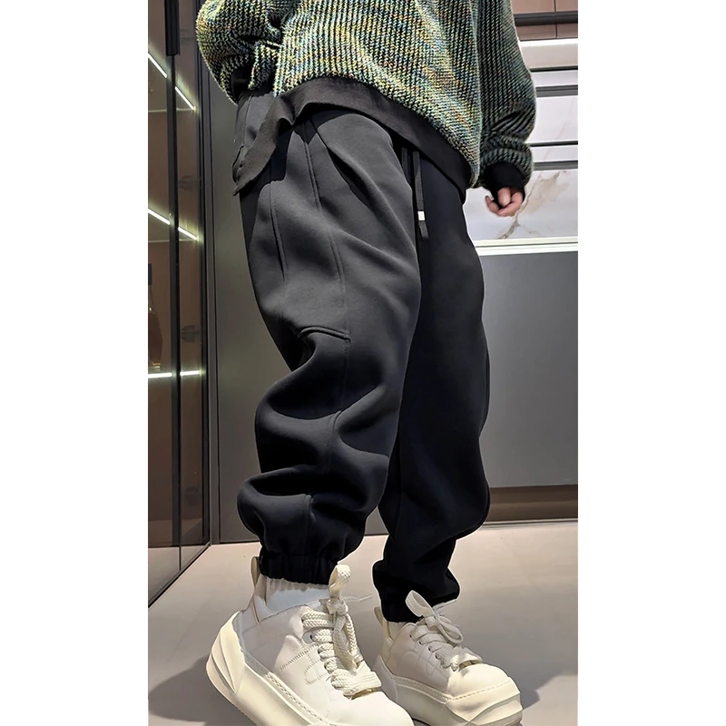 刺绣加绒加厚潮牌束脚裤男冬季宽松显瘦针织时尚休闲裤