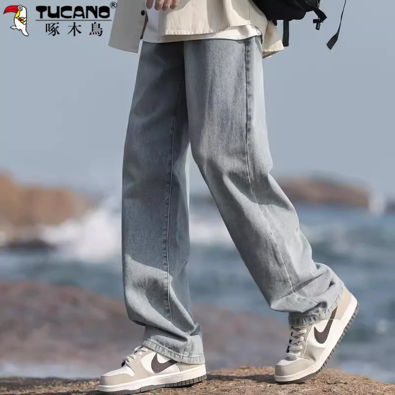 啄木鸟牛仔裤男款户外秋冬款宽松直筒美式复古阔腿休闲长裤子男款