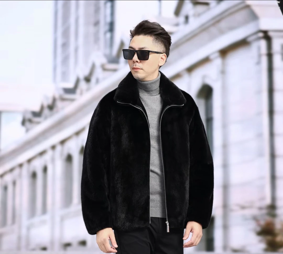 海宁宝嘉美顺毛翻领冬季皮草保暖大衣外套