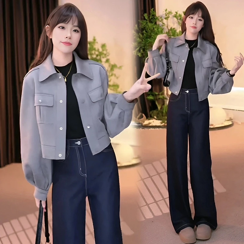 韩版复古设计感小个子翻领外套女2025春秋新款休闲洋气夹克上衣