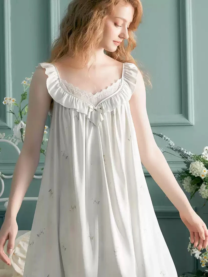 印花冰雪丝吊带睡裙性感纯欲公主风度假可外穿可爱睡衣裙薄款9447