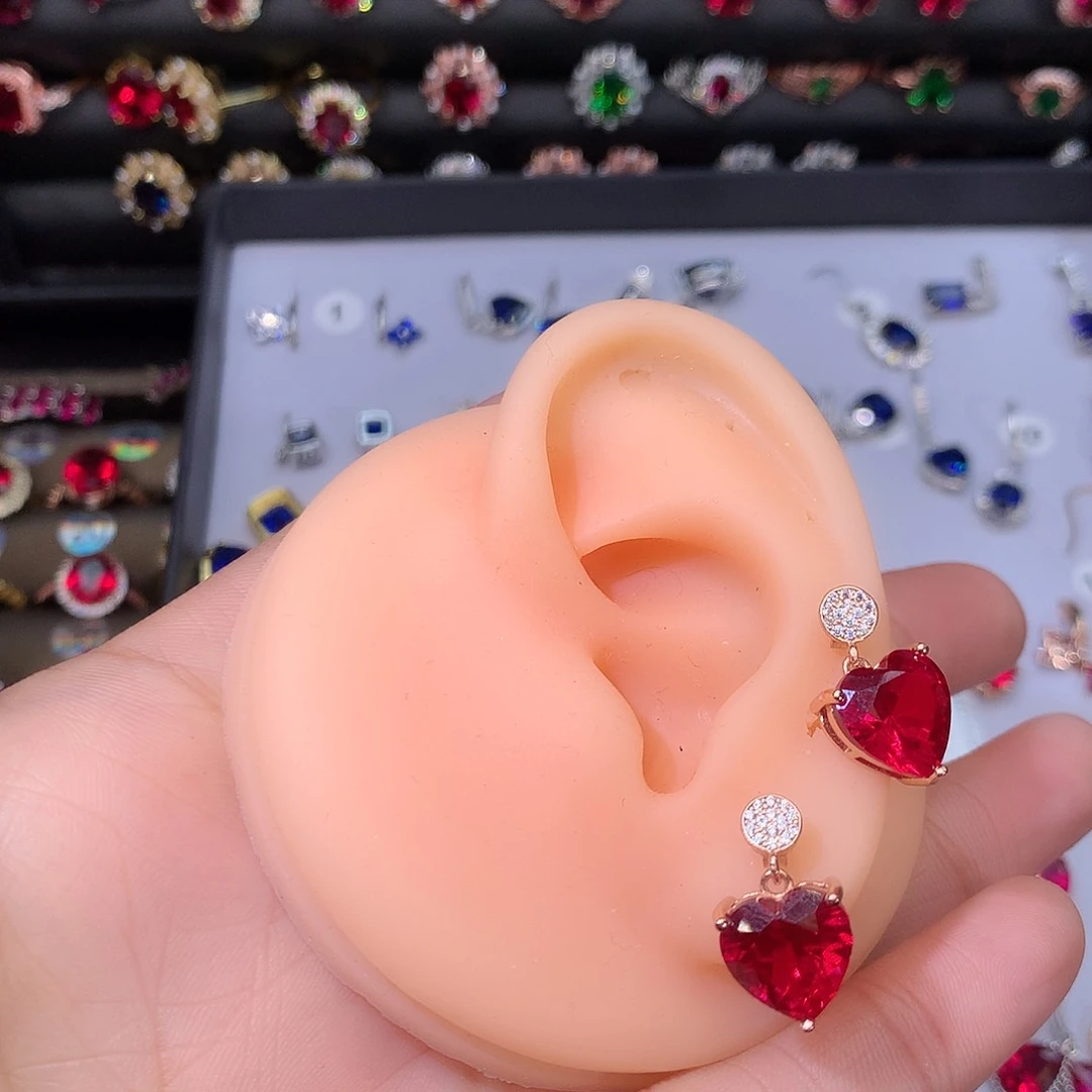 红宝石耳饰银S925镶嵌11111