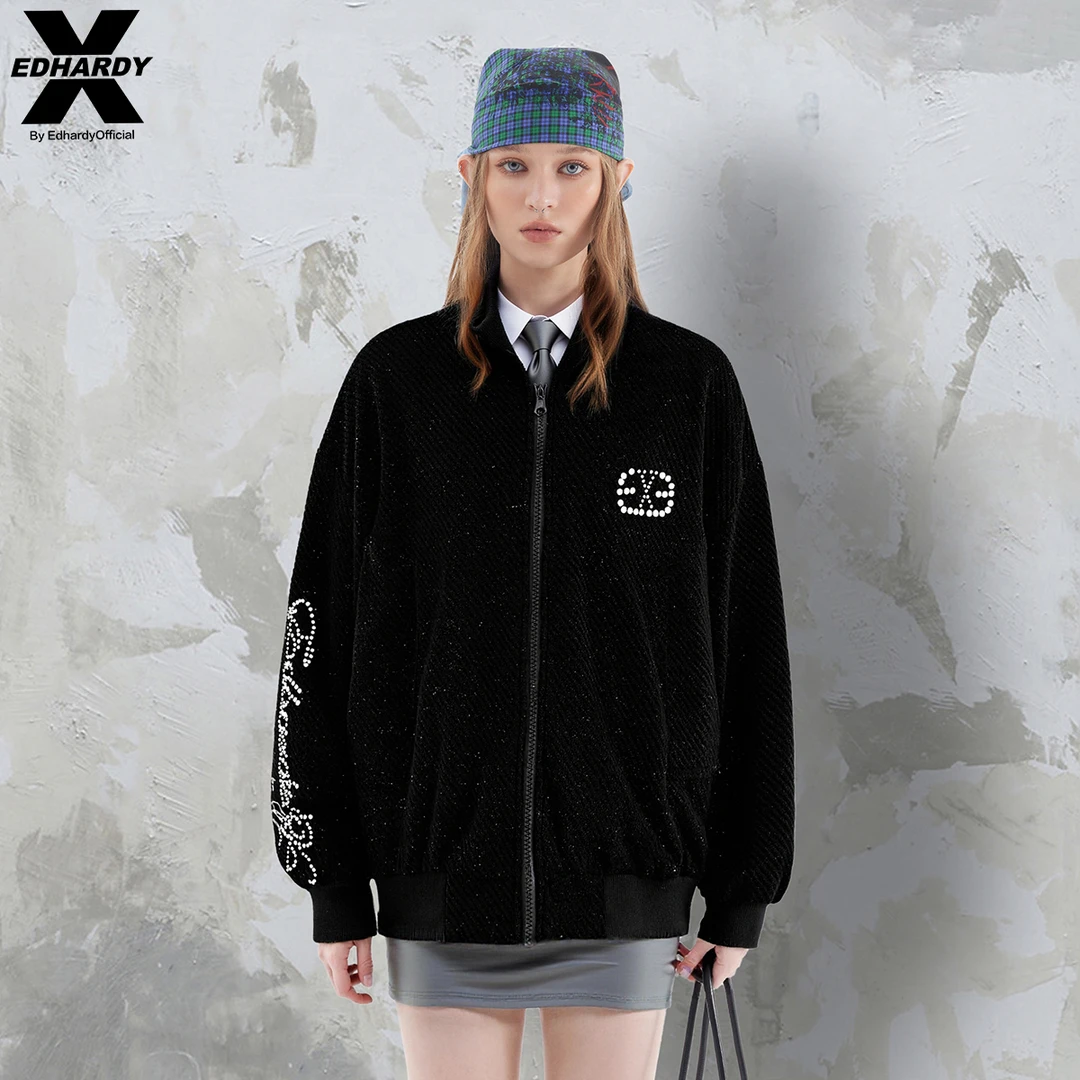 EDHARDY X秋冬百搭时尚男女同款银丝斜纹提花外套X1C3V0054338