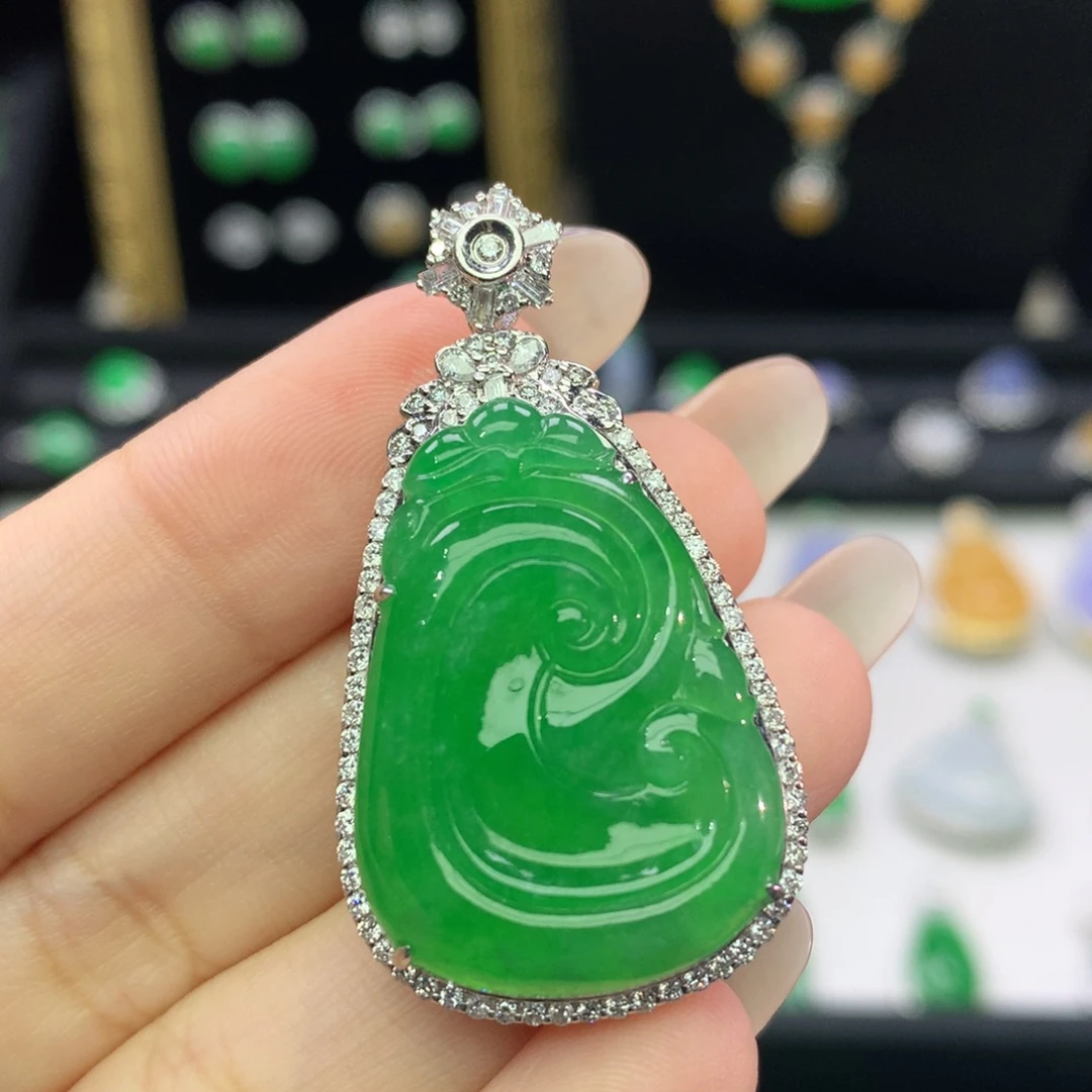 翡翠18K金镶嵌吊坠(不含链)