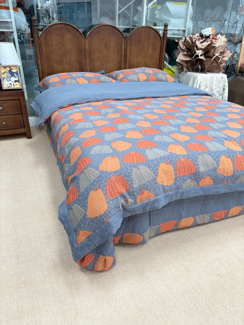 【法布丽娜】—升级款香奈南瓜全棉色织双层纱四件套亲肤软糯透气