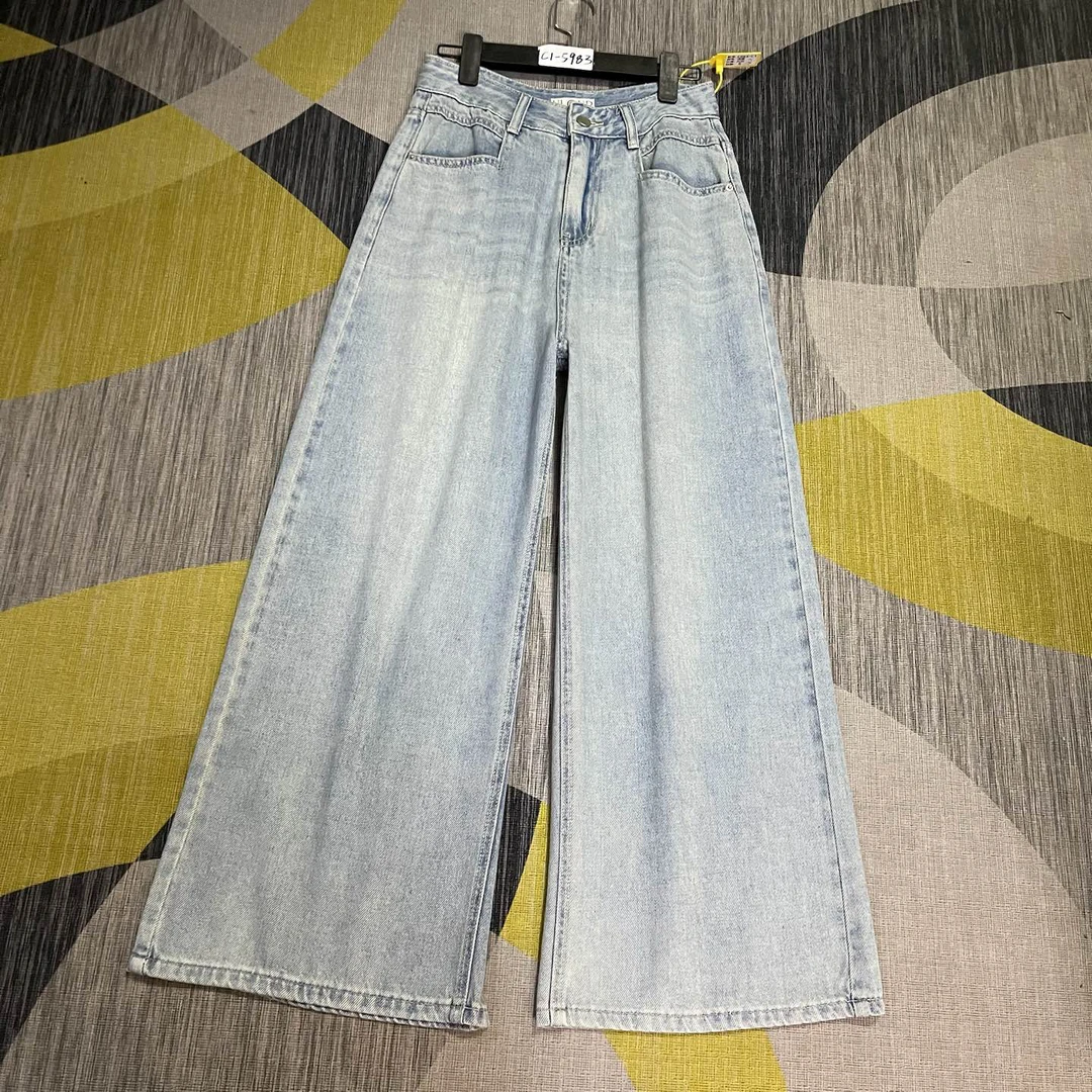 C1-5983 薄款 浅蓝九分小个子小众设计大阔腿裤 无弹（不退换）