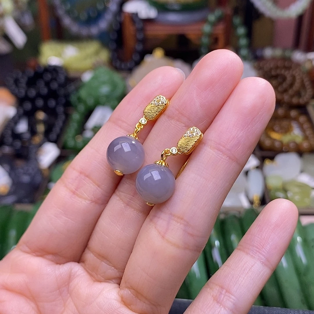 和田玉未镶嵌颈饰多样性发一 925.银烟紫耳环