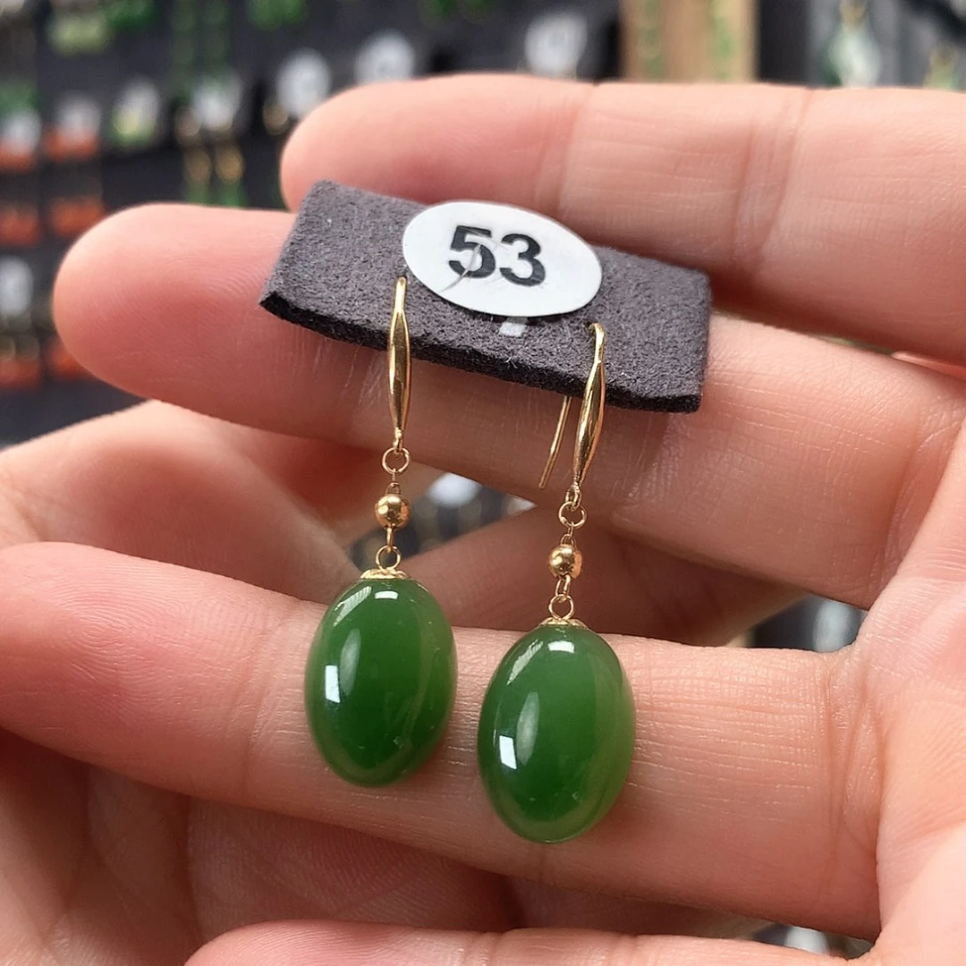 和田玉耳饰18K金镶嵌