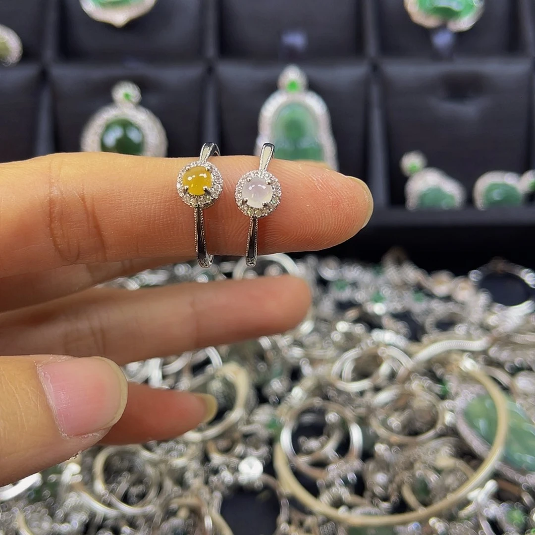 合金戒指翡翠天然翡翠镶嵌Aa