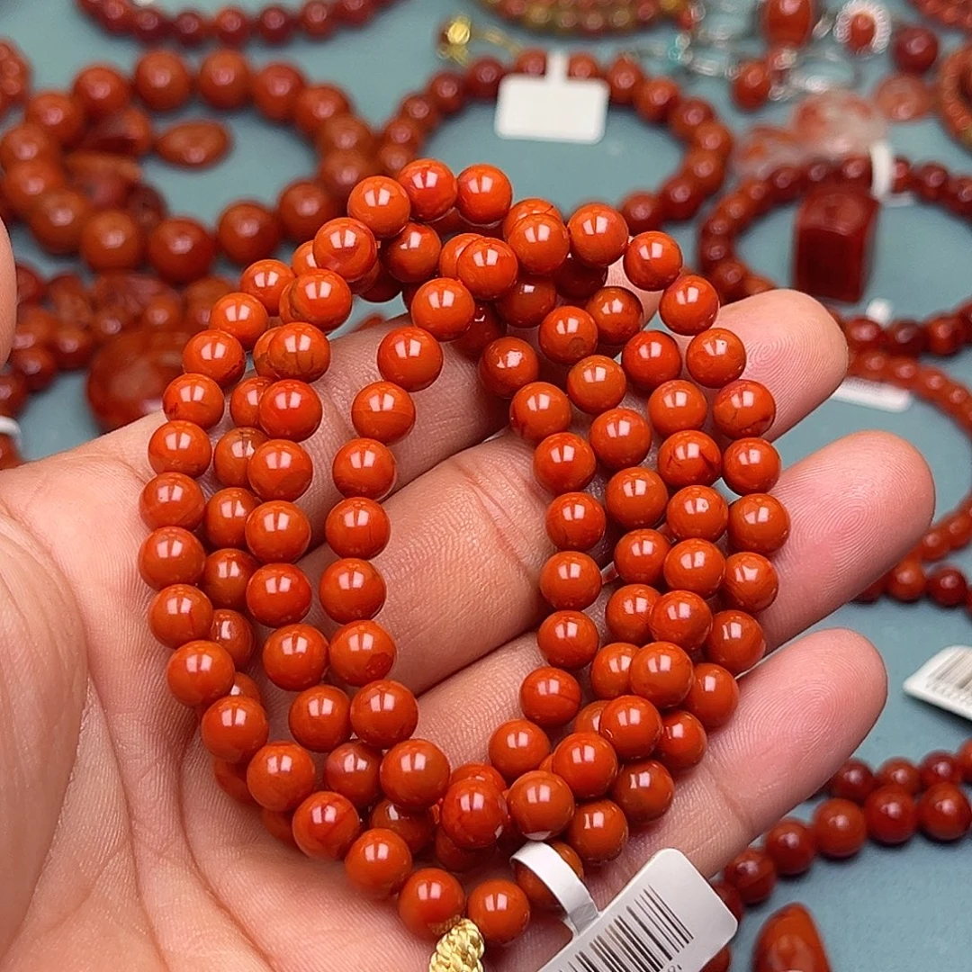 南红玛瑙未镶嵌手链柿子红卡7
