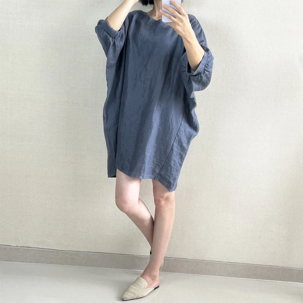 BY005纯亚麻女士蝙蝠袖T恤