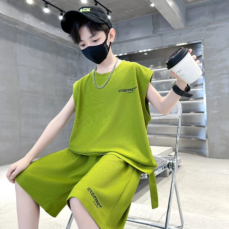 男童夏装套装2025新款中大童夏季男孩夏天儿童无袖背心宽松运动潮