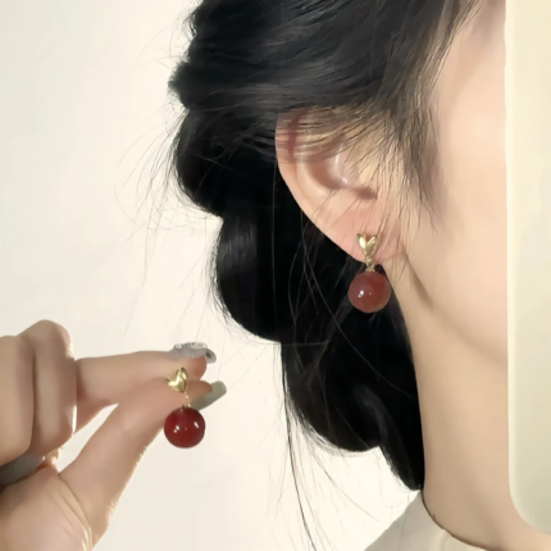 合金耳饰 【丹枫灼月】氛围感秋冬耳饰复古红色高级感新年耳钉时尚