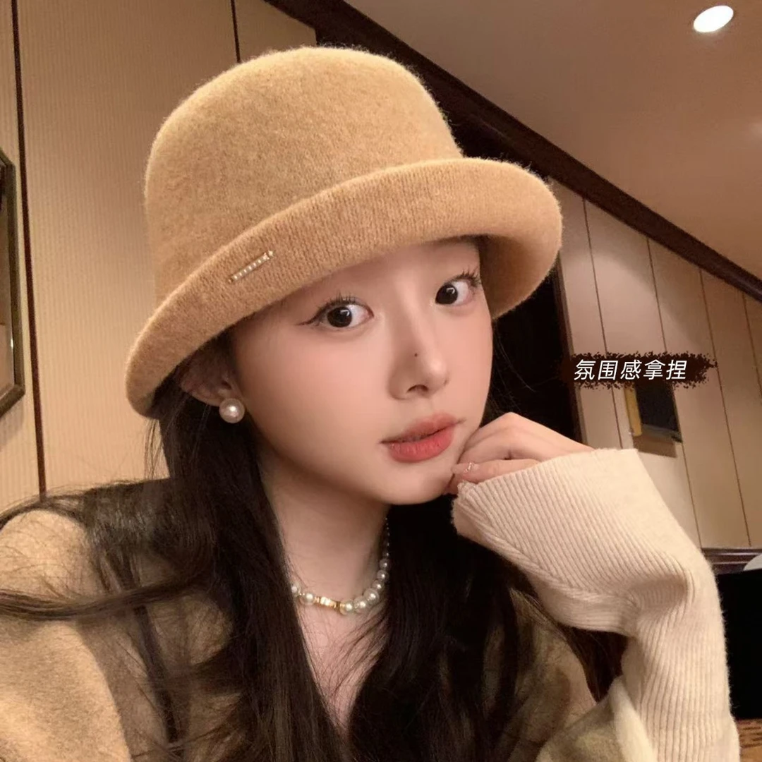 高品质卷边羊毛小礼帽女保暖时尚千金帽子显脸小渔夫帽子女盆帽