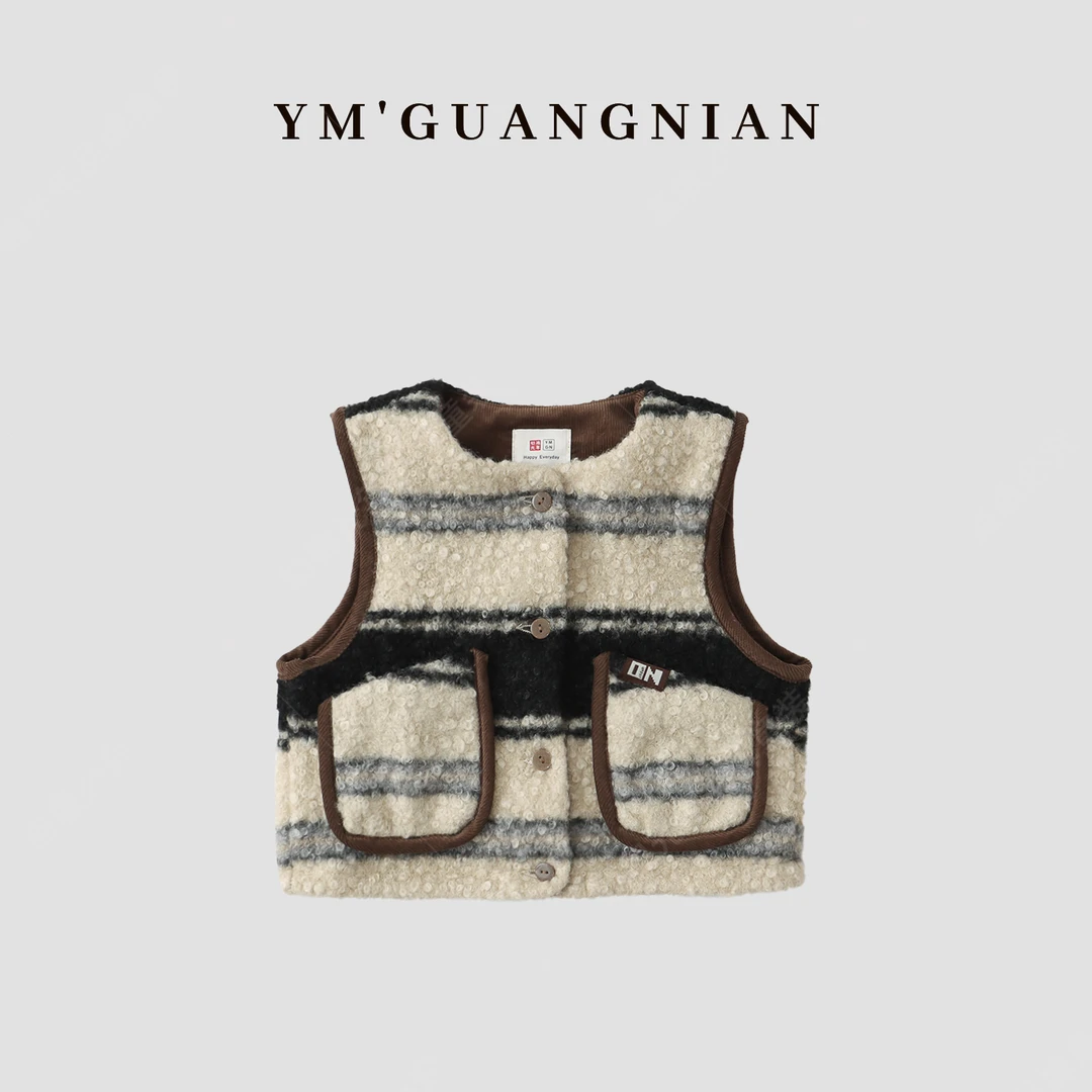 【幼棉光年】萌娃冬装纯色简约马甲儿童保暖工装拼接3220067