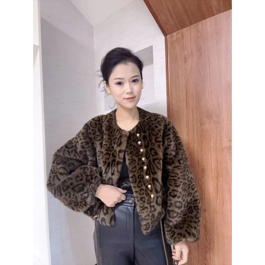 1225N女气质长袖豹纹短外套