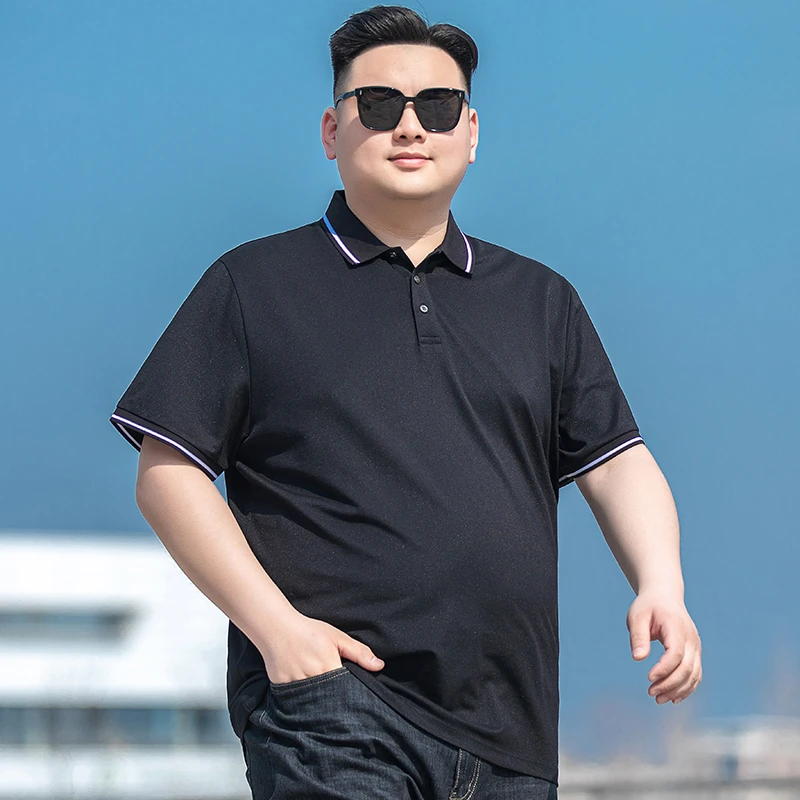 大码男装休闲polo衫男短袖T恤加肥加大胖子夏季撞色翻领半袖体恤