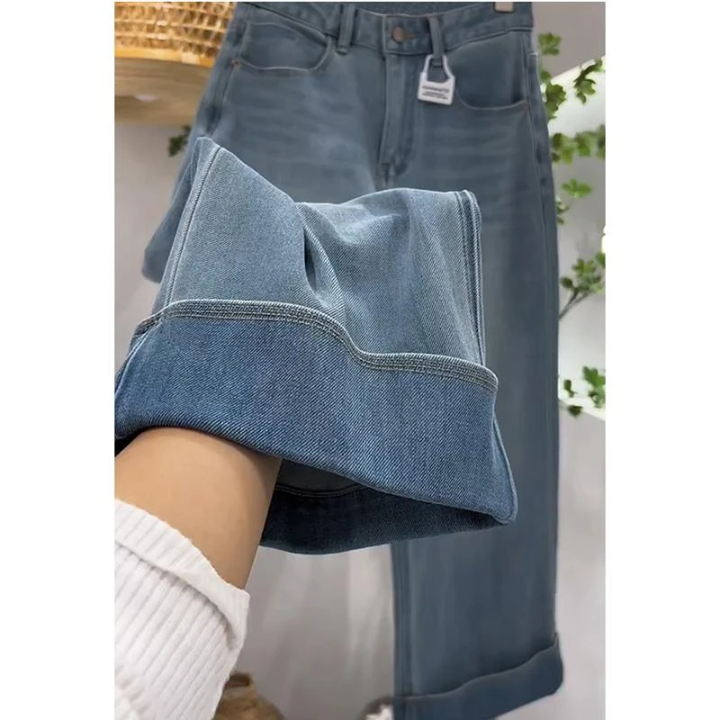 大码女装2025春季新款高腰弹力直筒牛仔裤胖mm宽松显瘦直筒阔腿裤