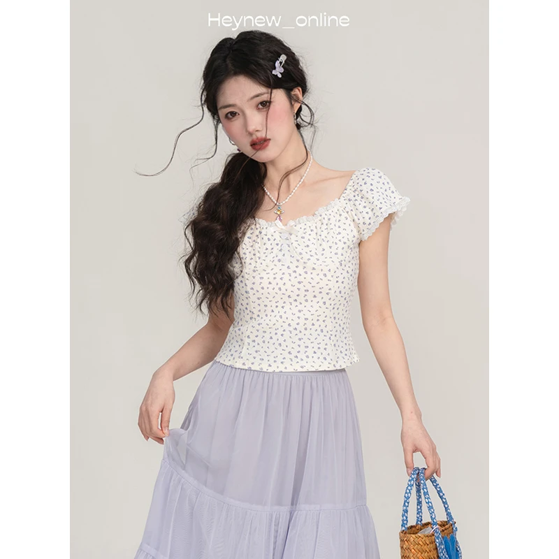 【甜欲氛围】甜美碎花拼接短袖-5c1271