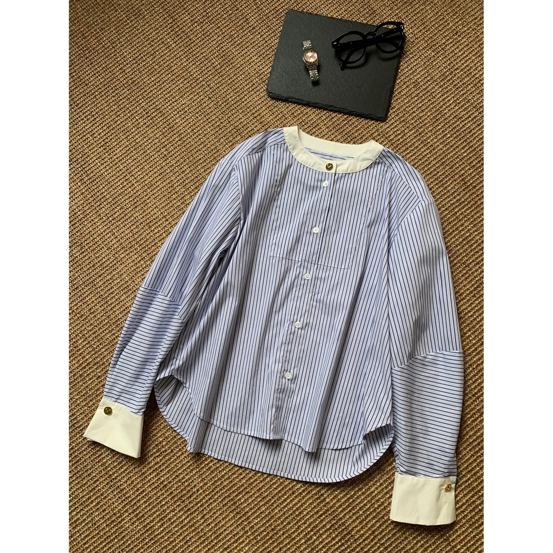 蓝白条纹长袖衬衫4052