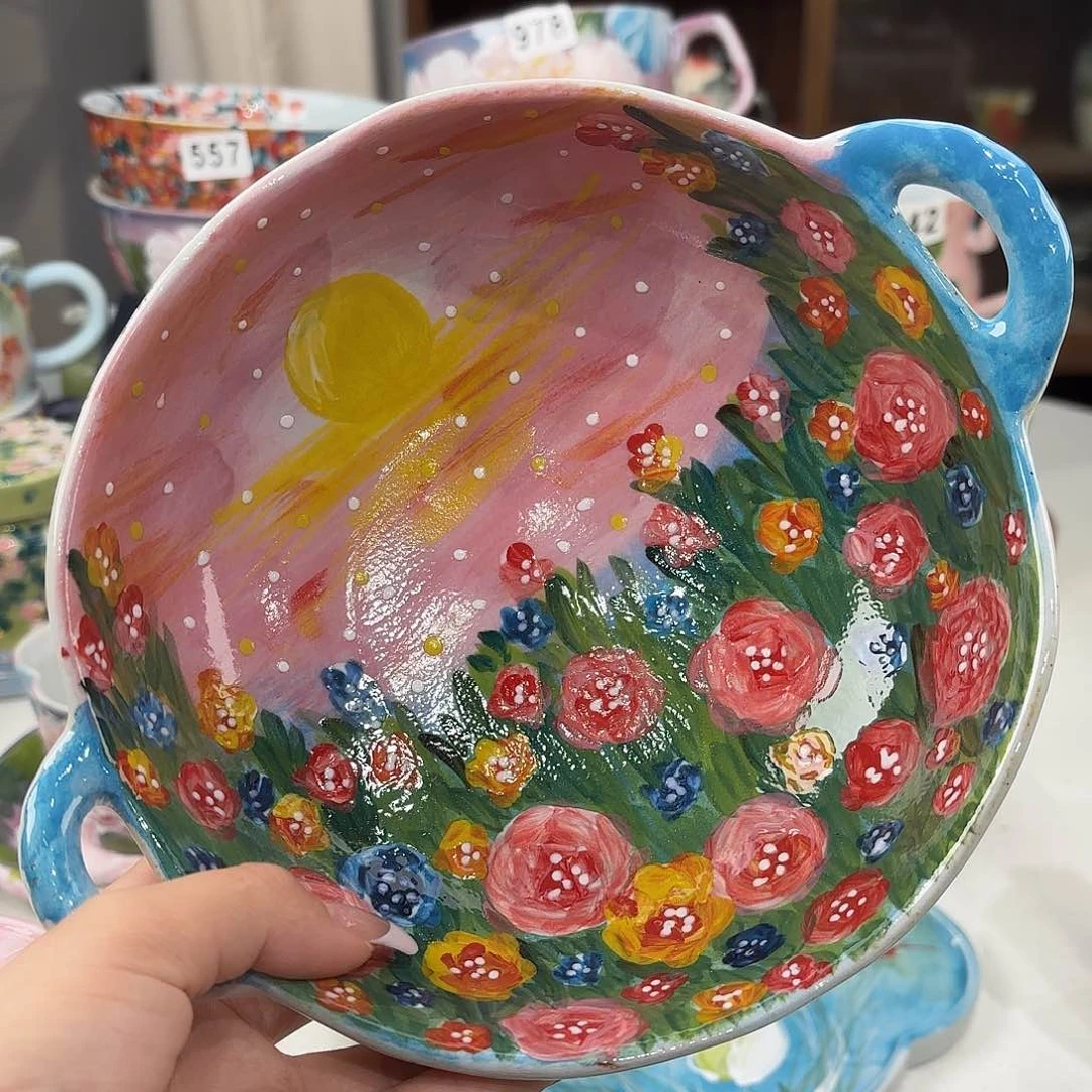 瓷片景德镇手绘高温釉下彩陶瓷茶具