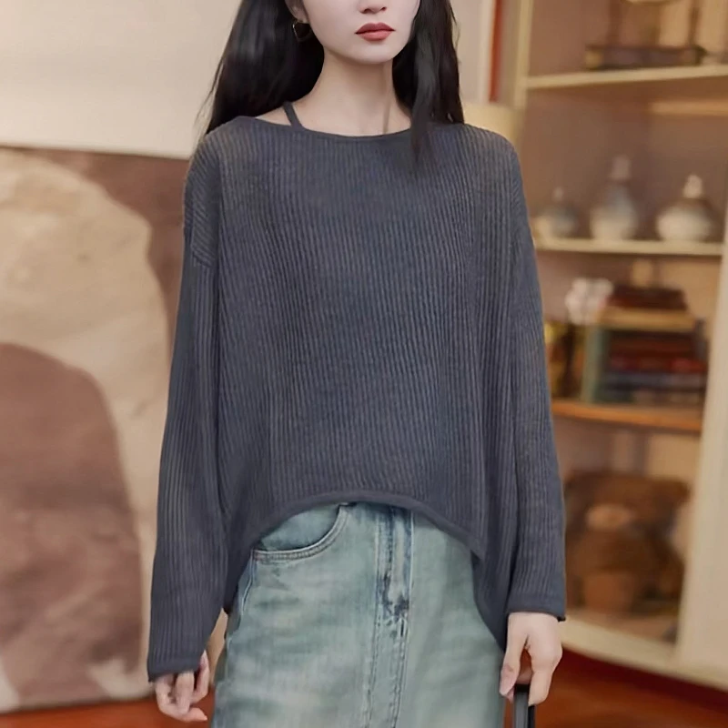 秋冬女灰色套头毛衣慵懒风软糯宽松显瘦洋气内搭打底针织衫上衣