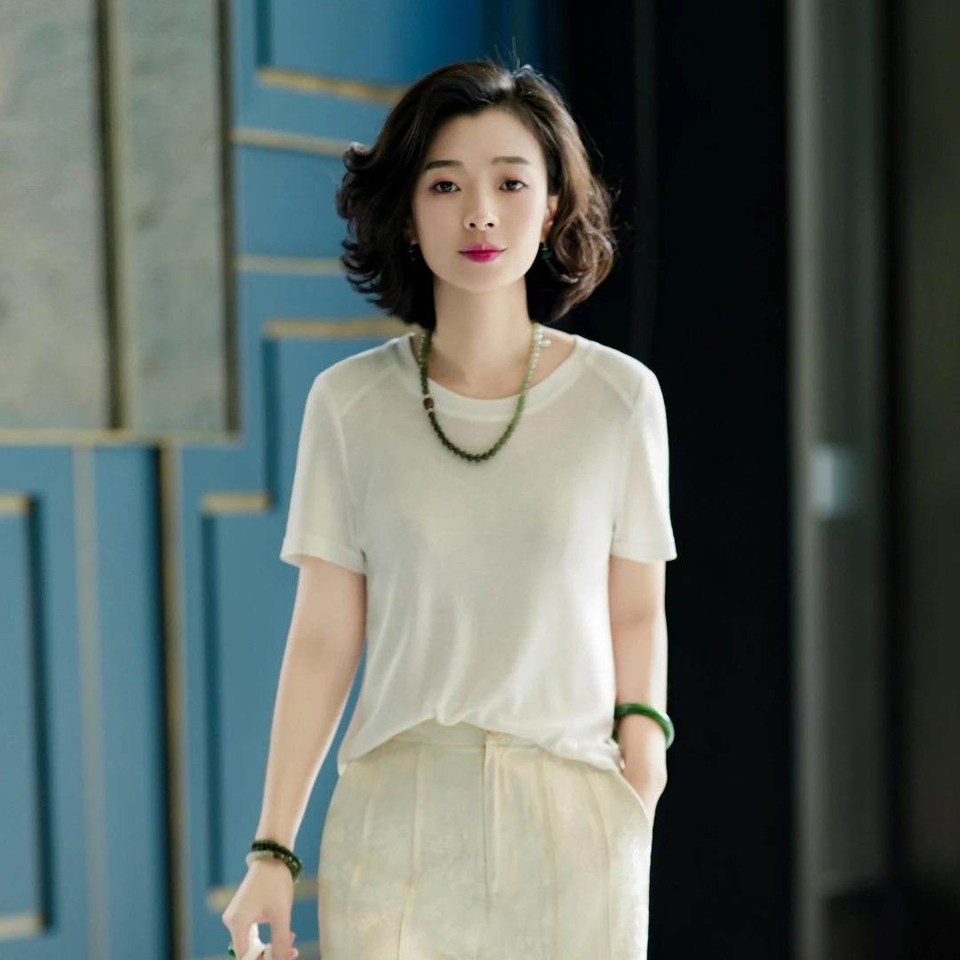 西子/【面膜T】进口天丝羊毛混纺简约基础圆领短T恤/TXTJ198